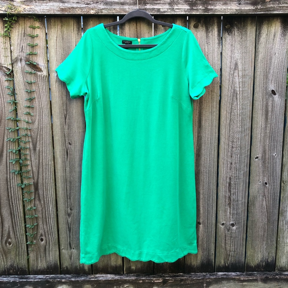 Talbots Shirt Dress Size 1XP Kelly Green Scalloped Hem 100% Cotton Gold Zipper